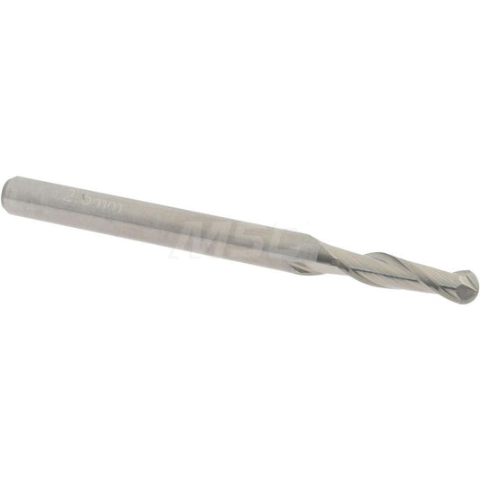 Accupro 01217207 Ball End Mill 0.0984" Dia, 0.3937" LOC, 2 Flute, Solid Carbide