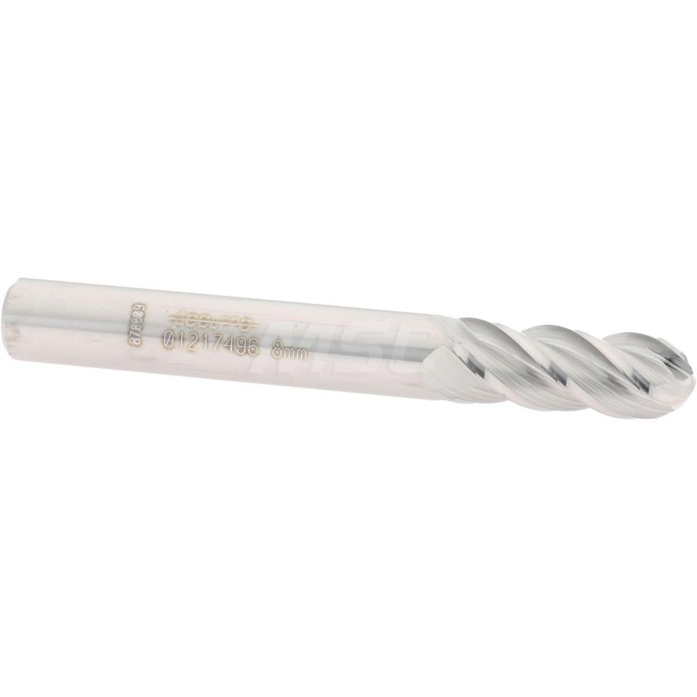 Accupro 01217496 Ball End Mill 0.315" Dia, 0.7874" LOC, 4 Flute, Solid Carbide