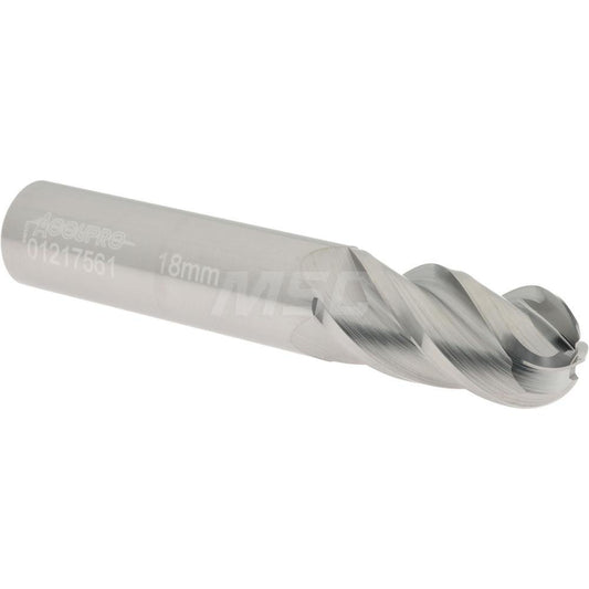Accupro 01217561 Ball End Mill 0.7087" Dia, 1.4961" LOC, 4 Flute, Solid Carbide