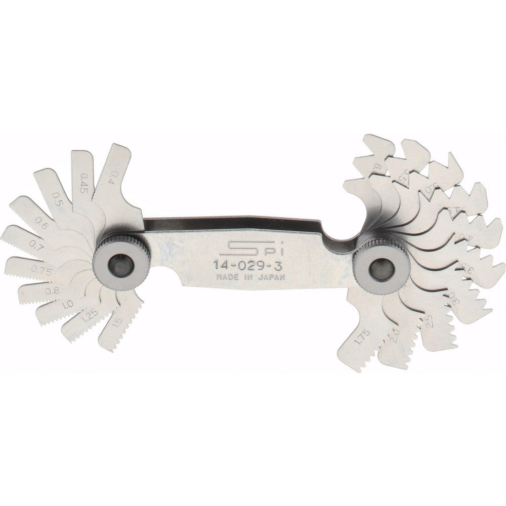SPI 14-029-3 20 Leaf, 0.4 to 6mm Pitch Range, Steel Screw Pitch Gage