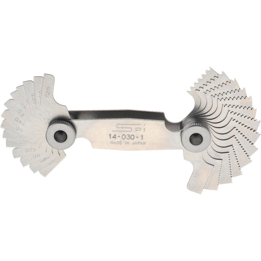 SPI 14-030-1 28 Leaf, 1/4 to 2.5mm Pitch Range, Steel Screw Pitch Gage