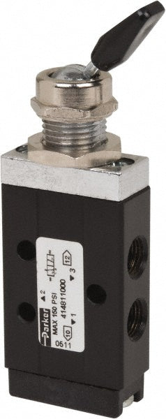 Parker 414811000 Manually Operated Valve 3-Way & 2 Position, Toggle-Spring Return Actuated