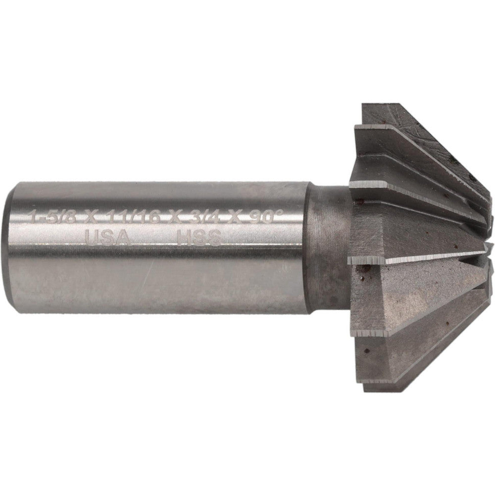 Made in USA Milling Cutters FAC1625-90 1-5/8" Large x 5/8" Small Diam, 11/16" Width of Cut, 90&deg Included Angle, 12 Teeth, High Speed Steel Face Angle Cutter