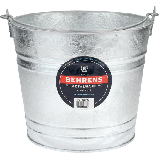 Behrens 1212 12 Qt, 10-3/4" High, Galvanized Steel Round Gray Single Pail