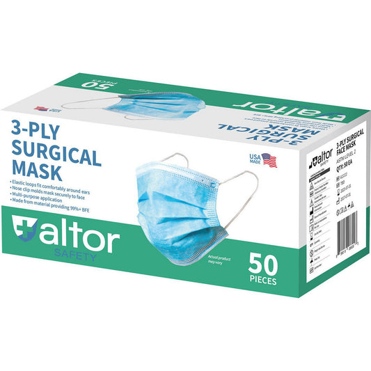Altor Safety 62222 Face Mask & Disposable Pleated Mask Contains Nose Clip, Blue, Size Universal & Adult