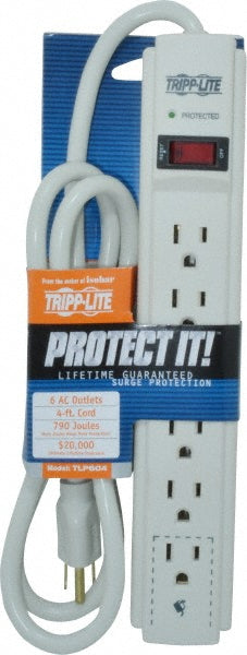 Tripp-Lite TLP604 6 Outlets, 120 Volts, 15 Amps, 4' Cord, Power Outlet Strip
