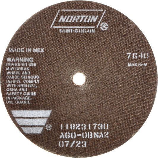 Norton 66253042981 Cutoff Wheel 8" Dia, 0.06" Thick, 5/8" Hole, Aluminum Oxide