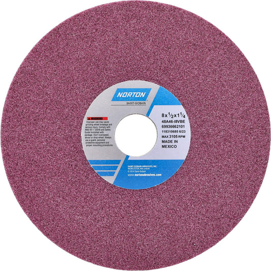 Norton 69936662101 Surface Grinding Wheel 8" Dia, 1/2" Thick, 1-1/4" Hole, 46 Grit, I Hardness