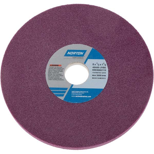 Norton 69936662110 Surface Grinding Wheel 8" Dia, 1/2" Thick, 1-1/4" Hole, 60 Grit, J Hardness