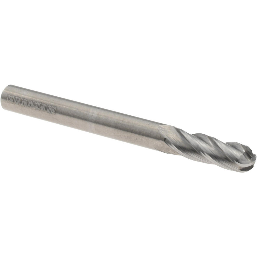OSG 404-1875-BN Ball End Mill 3/16" Dia, 5/8" LOC, 4 Flute, Solid Carbide