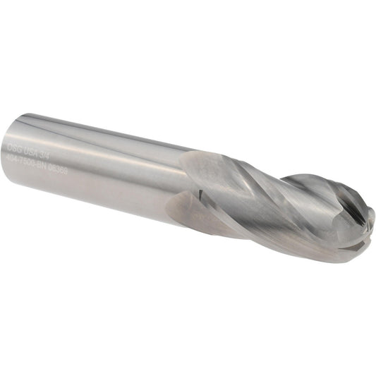 OSG 404-7500-BN Ball End Mill 3/4" Dia, 1-1/2" LOC, 4 Flute, Solid Carbide