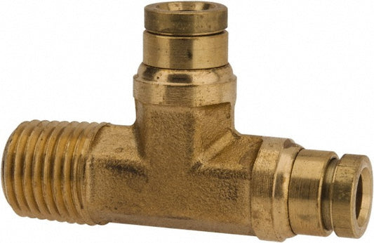 Parker 171PTCNS-4-4 Push-To-Connect Tube to Male & Tube to Male NPT Tube Fitting Rigid Male Run Tee, 1/4" Thread, 1/4" OD
