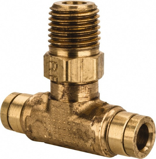 Parker 172PTC-4-4 Push-To-Connect Tube to Male & Tube to Male NPT Tube Fitting Swivel Male Branch Tee, 1/4" Thread, 1/4" OD