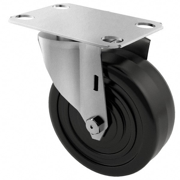 E.R. Wagner 2F9804004000100 Swivel Top Plate Caster Soft Rubber, 4" Wheel Dia, 1-1/4" Wheel Width, 165 lb Capacity, 4-11/16" OAH