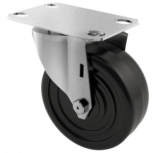 E.R. Wagner 2F9804004000100 Swivel Top Plate Caster Soft Rubber, 4" Wheel Dia, 1-1/4" Wheel Width, 165 lb Capacity, 4-11/16" OAH