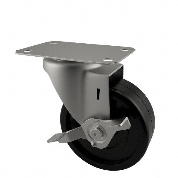E.R. Wagner 2F9803004002100 Swivel Top Plate Caster Soft Rubber, 3" Wheel Dia, 1-1/4" Wheel Width, 125 lb Capacity, 3-3/4" OAH
