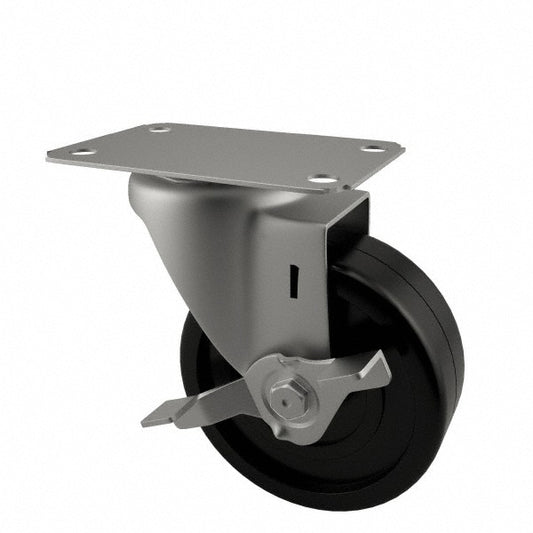 E.R. Wagner 2F9803004002100 Swivel Top Plate Caster Soft Rubber, 3" Wheel Dia, 1-1/4" Wheel Width, 125 lb Capacity, 3-3/4" OAH
