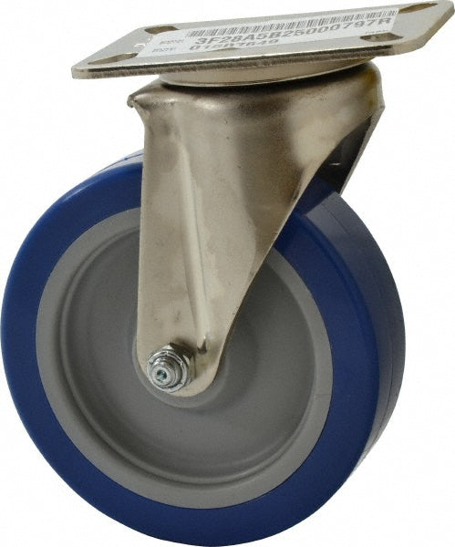 E.R. Wagner 3F28A5B25000797 Swivel Top Plate Caster Polyurethane, 5" Wheel Dia, 1-1/2" Wheel Width, 450 lb Capacity, 6-3/8" OAH