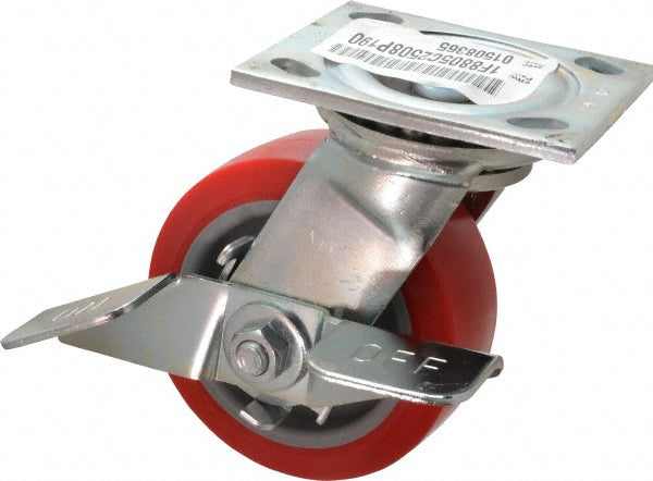 E.R. Wagner 1F8805C2508P190 Swivel Top Plate Caster Polyurethane, 5" Wheel Dia, 2" Wheel Width, 750 lb Capacity, 6-1/2" OAH