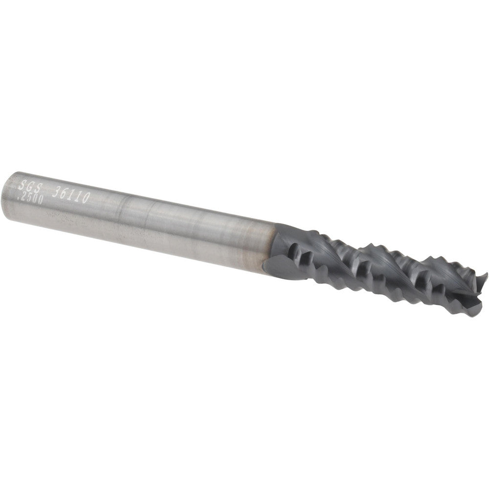 Kyocera SGS Precision Tools 36110 Roughing End Mill 1/4" Dia, 3 Flutes, 0.045" Corner Radius, Chipbreaker, Solid Carbide