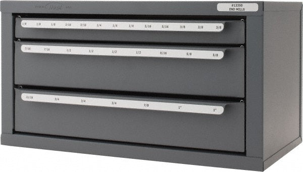Huot 13350 3 Drawer, 1/8 to 1" End Mill Dia, Steel End Mill Storage