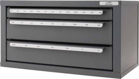 Huot 13350 3 Drawer, 1/8 to 1" End Mill Dia, Steel End Mill Storage