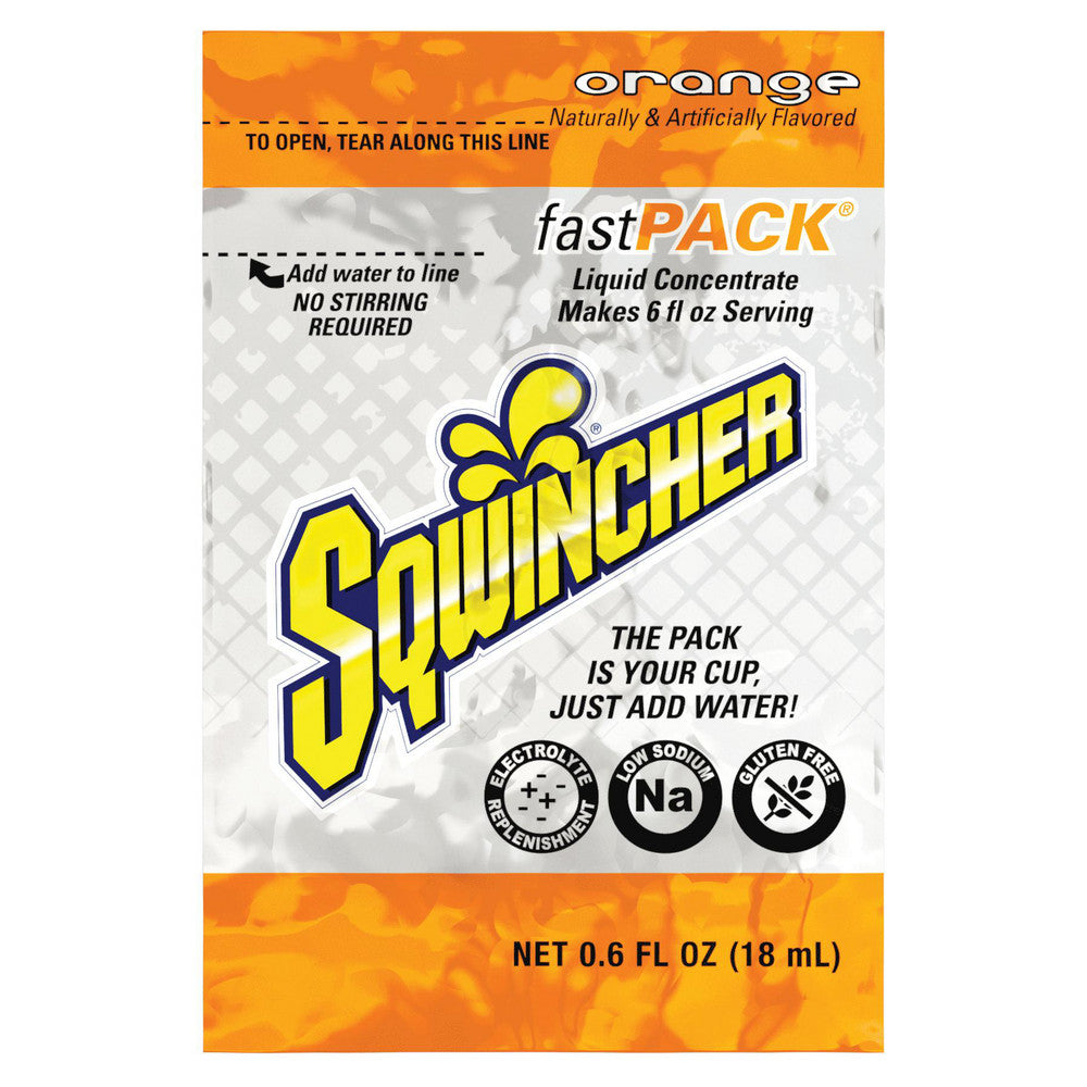 Sqwincher 159015304 Activity Drink 0.6 oz, Packet, Orange, Liquid Concentrate, Yields 6 oz