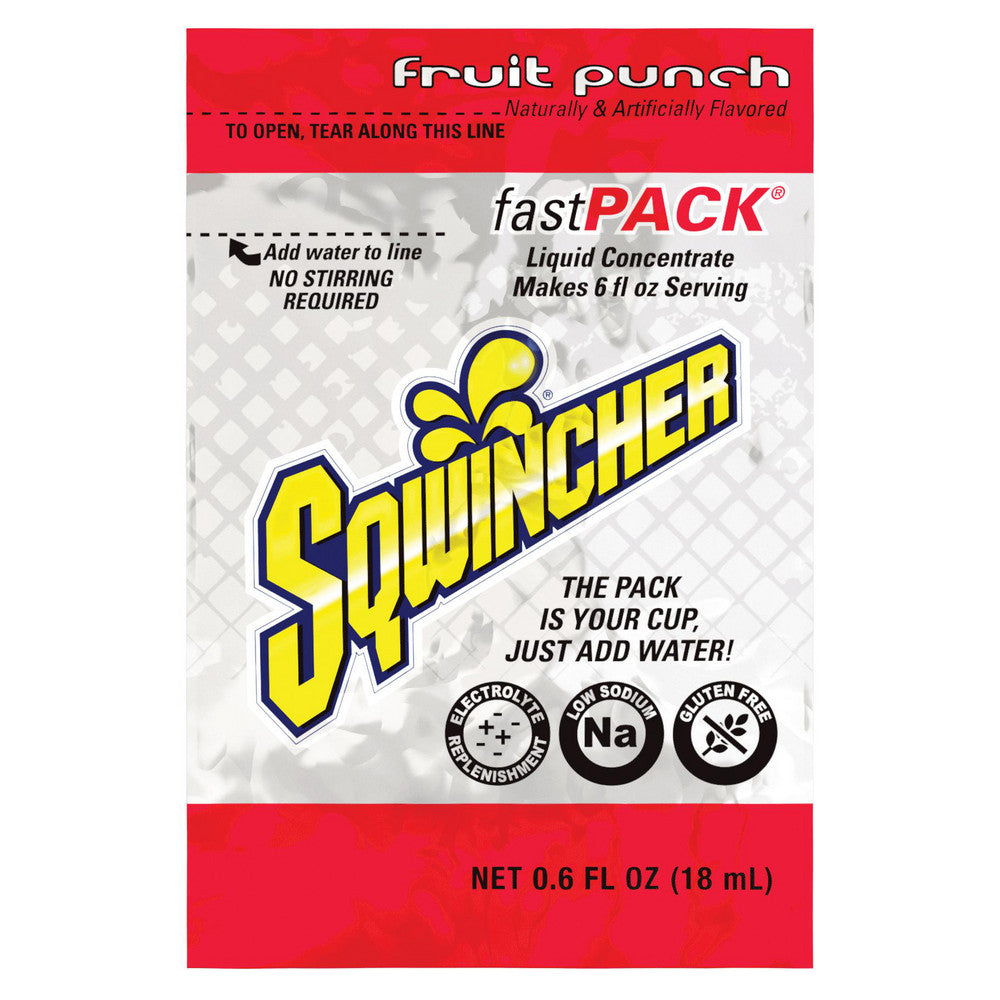 Sqwincher 159015305 Activity Drink 0.6 oz, Packet, Fruit Punch, Liquid Concentrate, Yields 6 oz