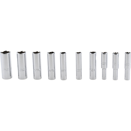 Proto J47102 Deep Socket Set 10 Pc, 1/4" Drive, 3/16 to 9/16" Socket