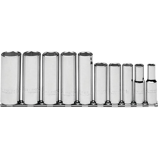 Proto J52111 Deep Socket Set 10 Pc, 3/8" Drive, 5/16 to 7/8" Socket