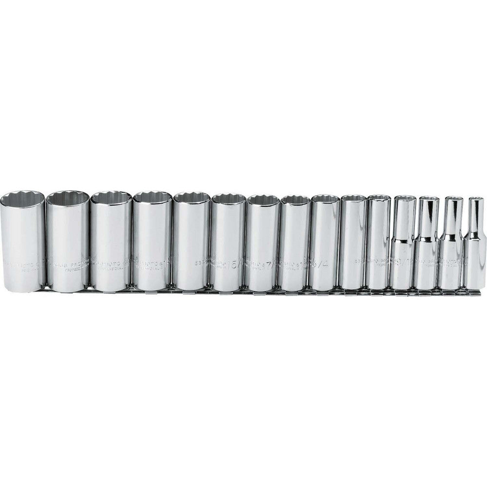 Proto J54107 Deep Socket Set 15 Pc, 1/2" Drive, 3/8 to 1-1/4" Socket