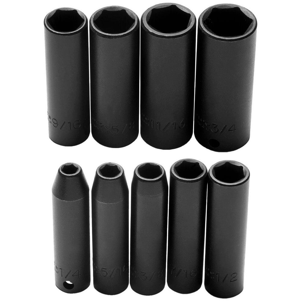 Proto J72112 Deep Impact Socket Set 9 Pc, 3/8" Drive, 1/4 to 3/4" Socket