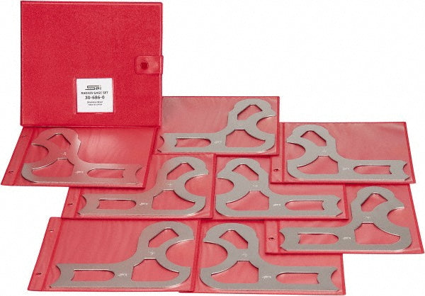 SPI 30-686-0 Radius Gage Set Stainless Steel, 1-1/16 to 1-1/2" Radius, 1/16" Graduation, 8 pc