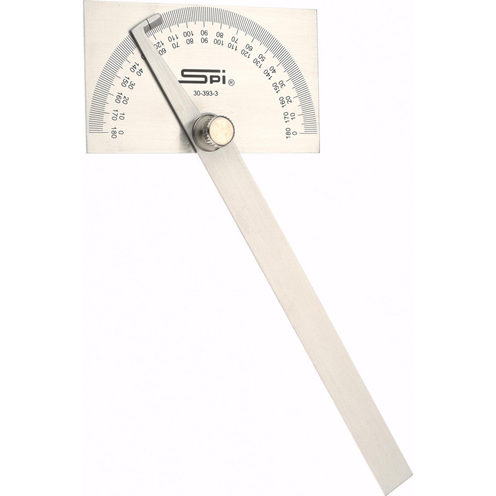 SPI 30-393-3 6 Inch Long Blade, 180&deg Max Measurement, 1&deg Dial Graduation, Rectangular Head Protractor