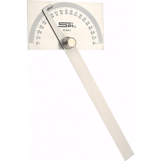 SPI 30-393-3 6 Inch Long Blade, 180&deg Max Measurement, 1&deg Dial Graduation, Rectangular Head Protractor