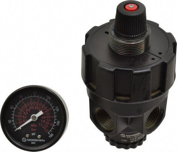 Norgren R24-400-RGLA Compressed Air Regulator 1/2" NPT, 300 Max psi, Hi-Flow