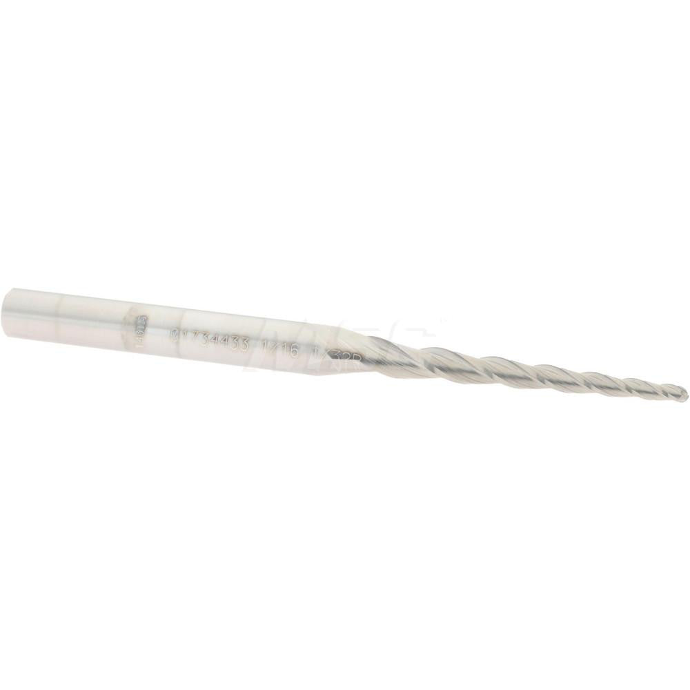 Accupro 01734433 Tapered End Mill 2 deg Angle per Side, 1/16" Small Dia, 1" LOC, 3 Flute, Solid Carbide, Ball End