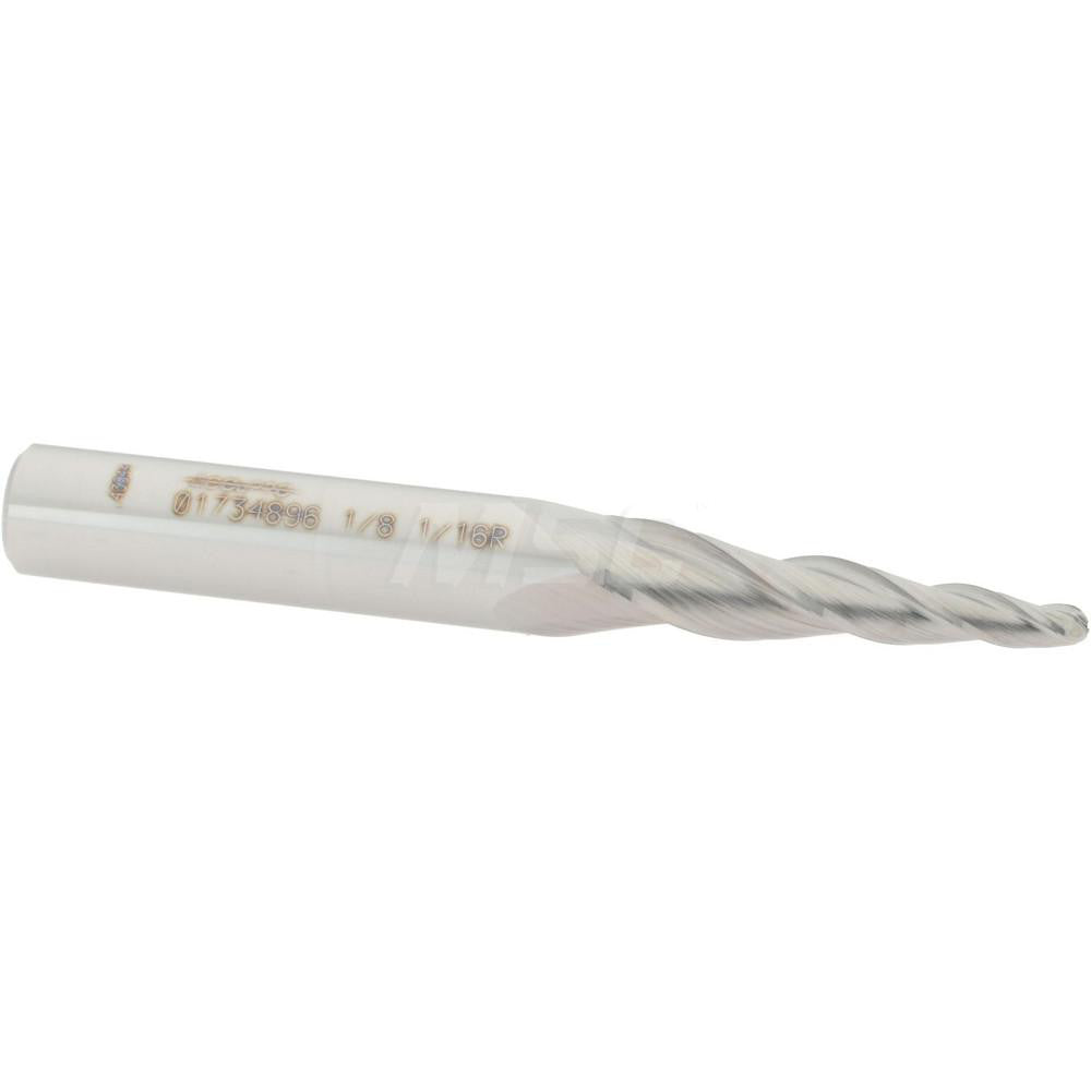 Accupro 01734896 Tapered End Mill 5 deg Angle per Side, 1/8" Small Dia, 1-1/4" LOC, 3 Flute, Solid Carbide, Ball End