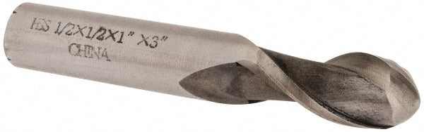 Value Collection 720-1413 Ball End Mill 1/2" Dia, 1" LOC, 2 Flute, High Speed Steel