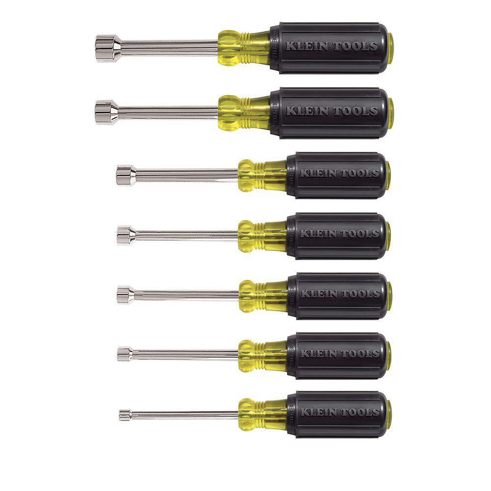 Klein Tools 631 Nut Driver Set 7 Pc, 3/16 to 1/2", Hollow Shaft, Cushion Grip Handle