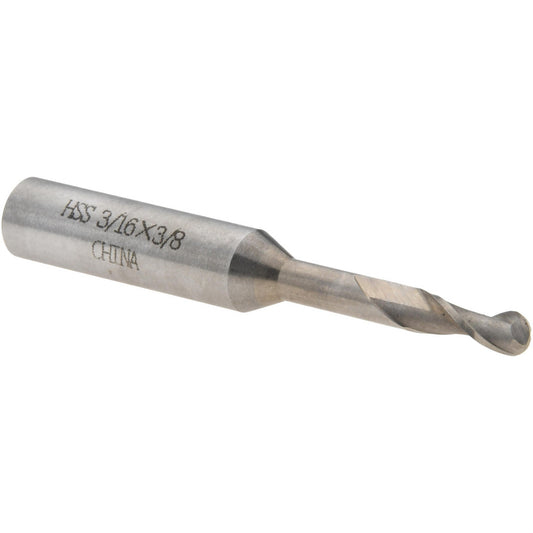 Value Collection 720-1453 Ball End Mill 3/16" Dia, 1/2" LOC, 2 Flute, High Speed Steel