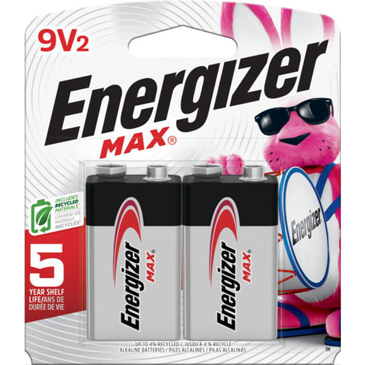 Energizer 522BP-2 2 Qty 1 Pack Size 9V, Alkaline, 2 Pack, Standard Battery