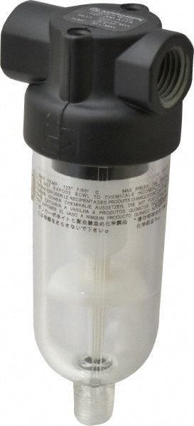 Norgren F07-200-A1TA 1/4" Port, 4-1/4" High x 1.63" Wide Miniature Filter with Polycarbonate Bowl, Automatic Drain
