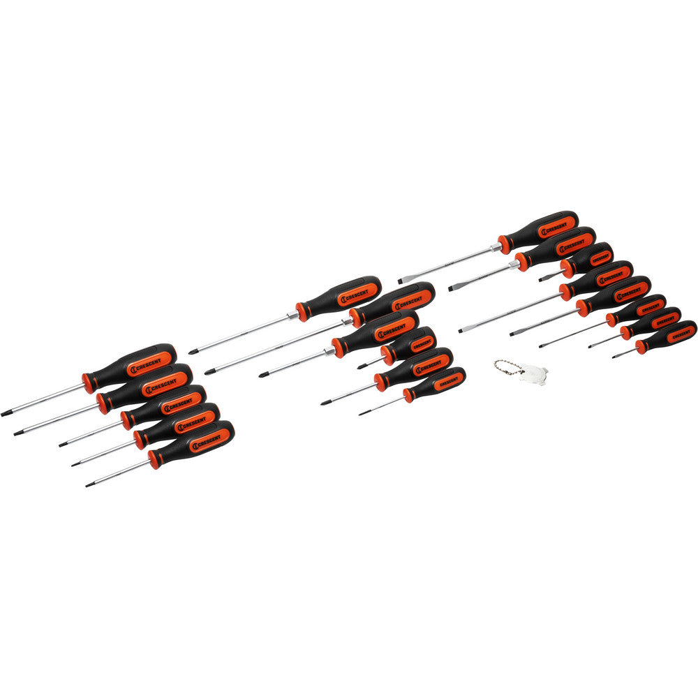 Crescent CSDS20PCSET Screwdriver Sets Screwdriver Types Included Phillips, Slotted, Torx Hex  Container Type Clamshell  Tether Style Not Tether Capable  Number Of Pieces 20  Insulated No