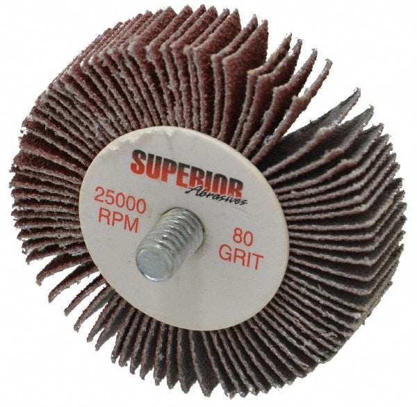 Superior Abrasives A009993 Mounted Flap Wheel 2" Dia, 1/2" Face Width, 80 Grit, Aluminum Oxide