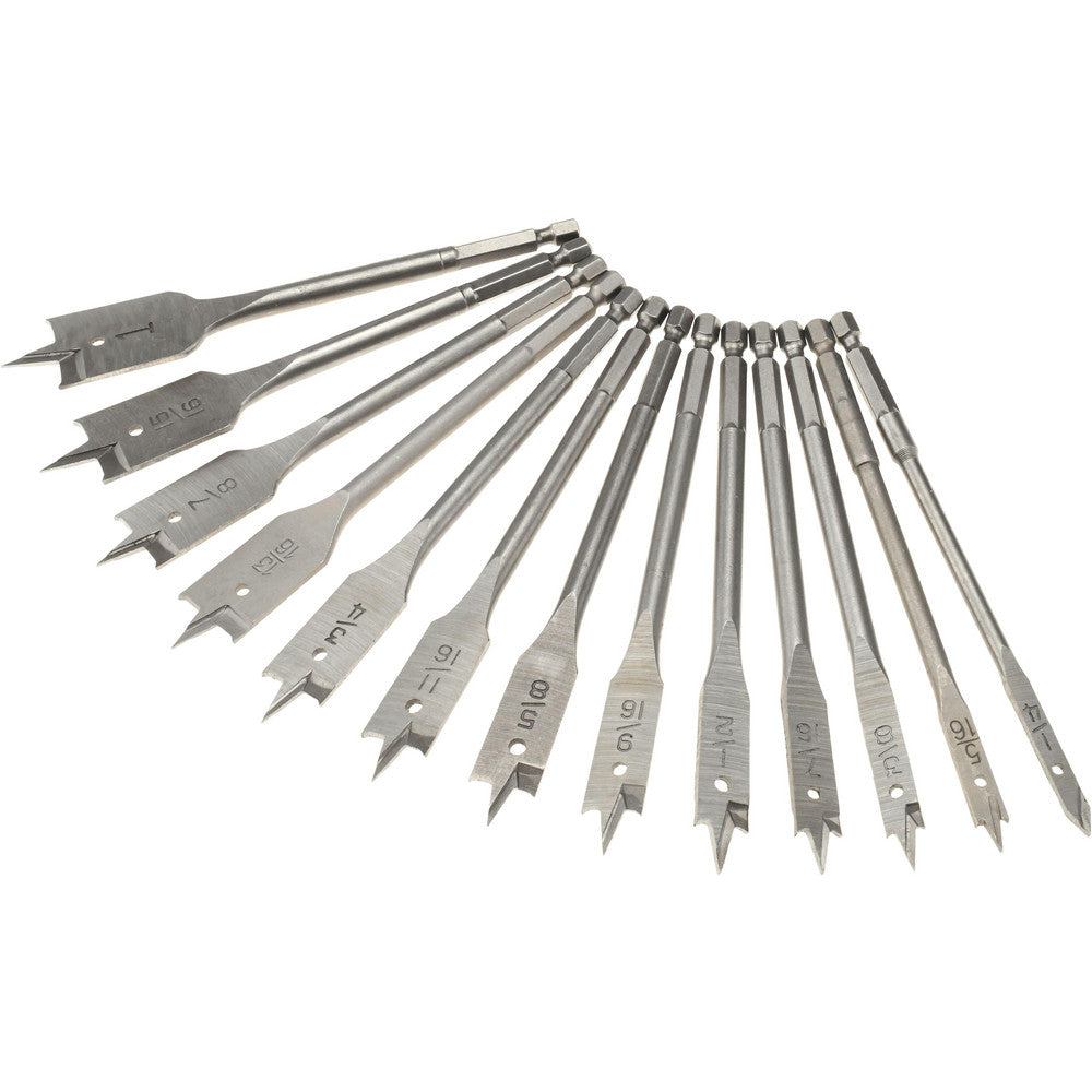 Mag-Bit 792.1300P Drill Bit Set Spade Drill Bits, 13 Pc, 1" Drill Bit Size, 130 &deg, Carbon Steel