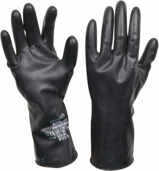 North B131/8 Chemical Resistant Gloves Size Medium, 13.00 Thick, Butyl, Unsupported,