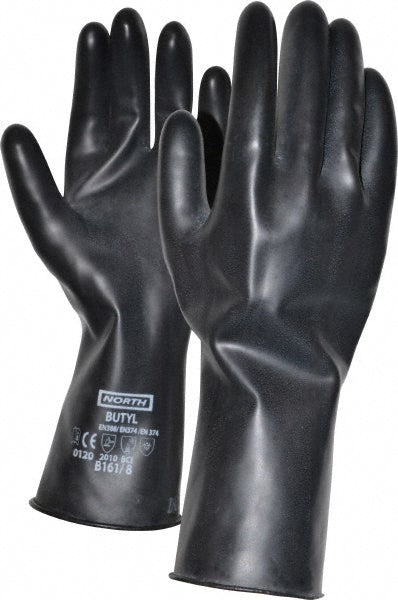 North B161/8 Chemical Resistant Gloves Size Medium, 16.00 Thick, Butyl, Unsupported,