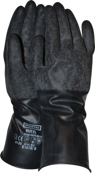 North B161R/8 Chemical Resistant Gloves Size Medium, 16.00 Thick, Butyl, Unsupported,
