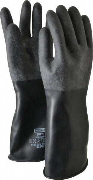 North B324R/9 Chemical Resistant Gloves Size Large, 32.00 Thick, Butyl, Unsupported,